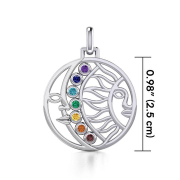 Sun and Moon Silver Pendant with Chakra Gemstone TPD5290 - Jewelry